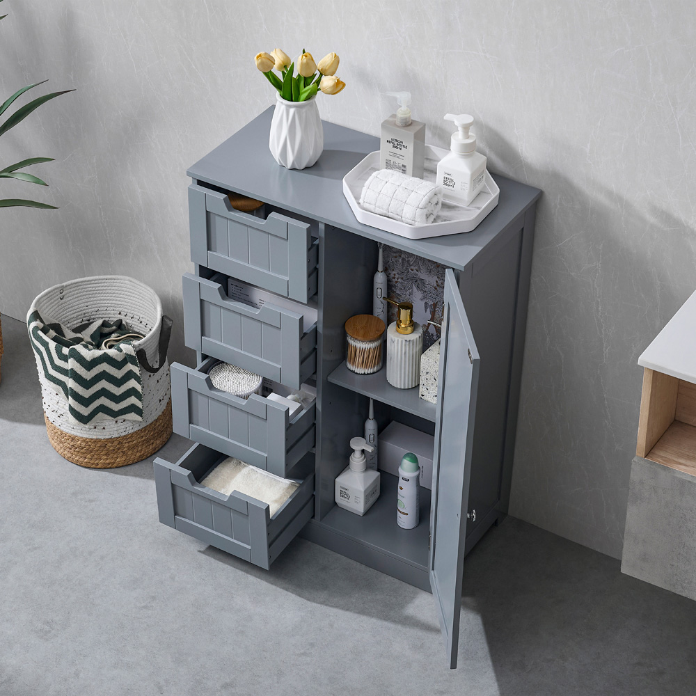 Bath Vida Priano Single Door 4 Drawer Grey Bathroom Cabinet Image 4