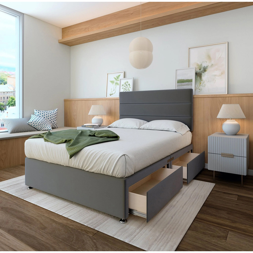 Bedmaster Double Graphite Plush Velvet 2 Drawer Divan Base with Milan Headboard Image 2