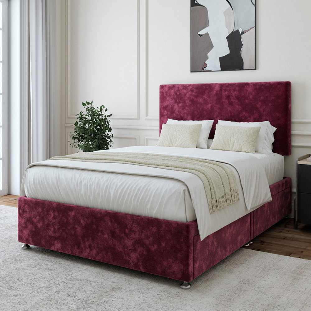 Bedmaster Double Aubergine Chenille 4 Drawer Divan Base with Valencia Headboard Image 1