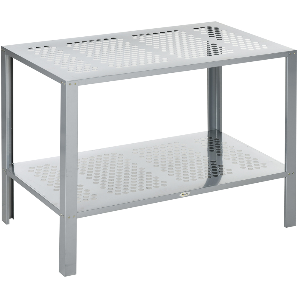 Outsunny 2-Tier Silver Galvanised Steel Plant Stand Image 1