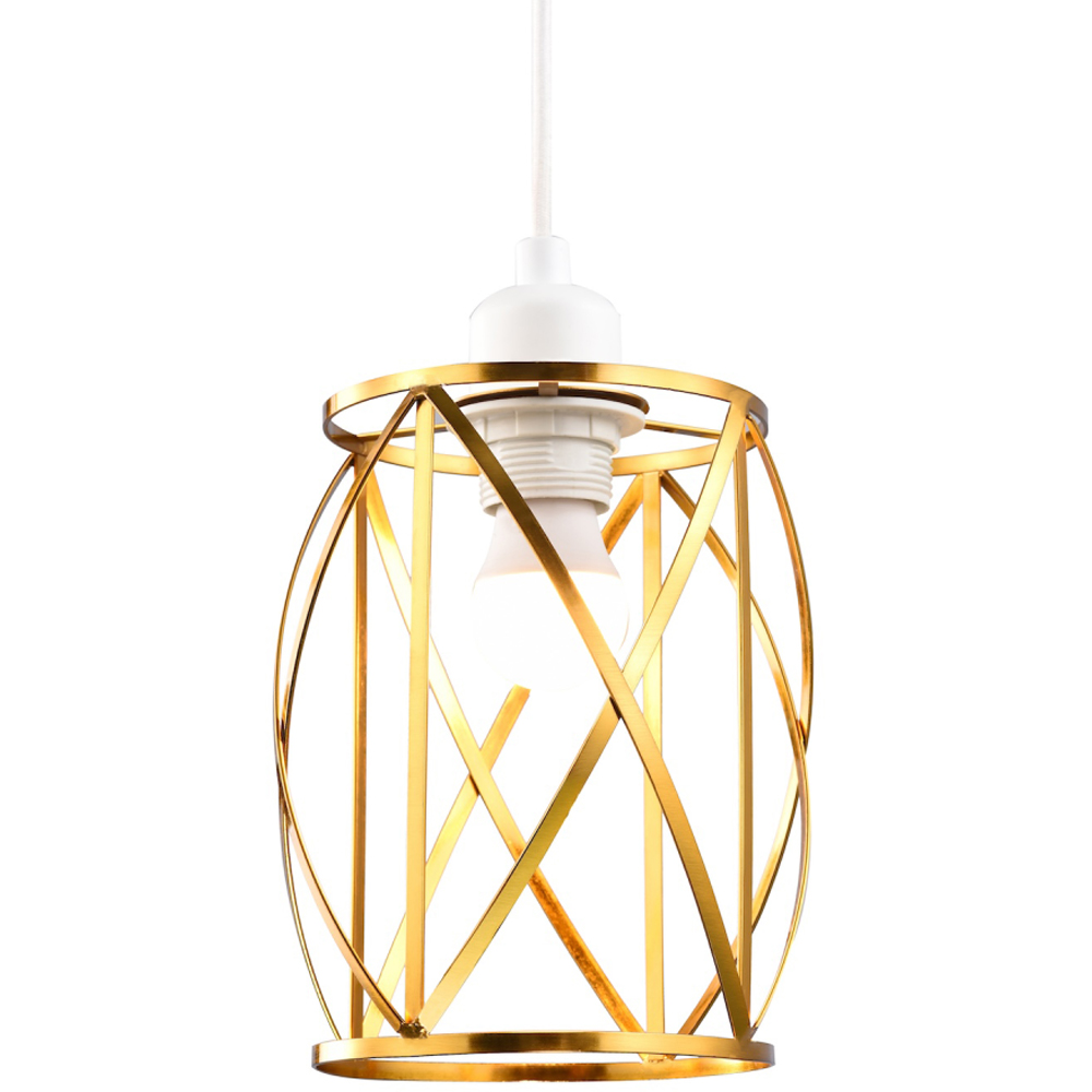 Happy Homewares Vintage Lantern Cage Brushed Gold Metal Strips Pendant Shade Image 6