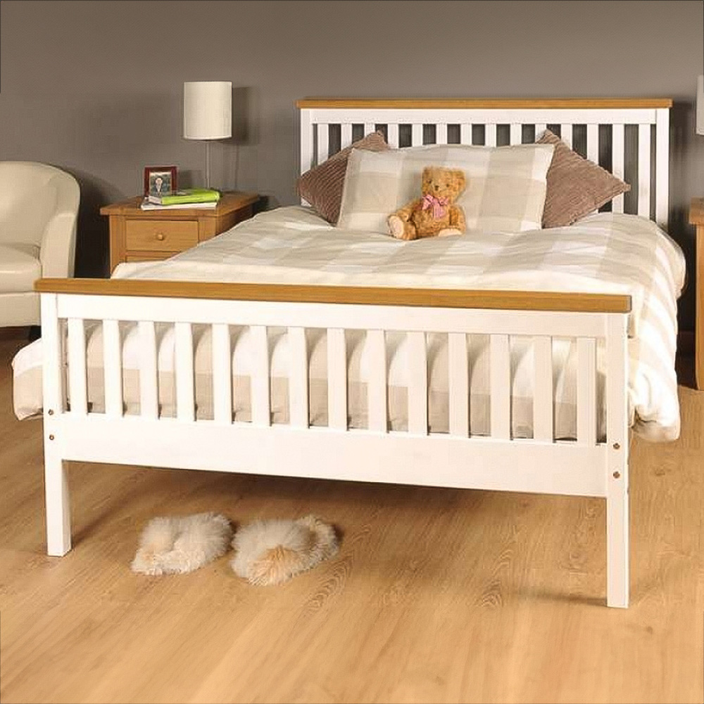 Brooklyn Single White and Caramel Wooden Bed Frame Image 1