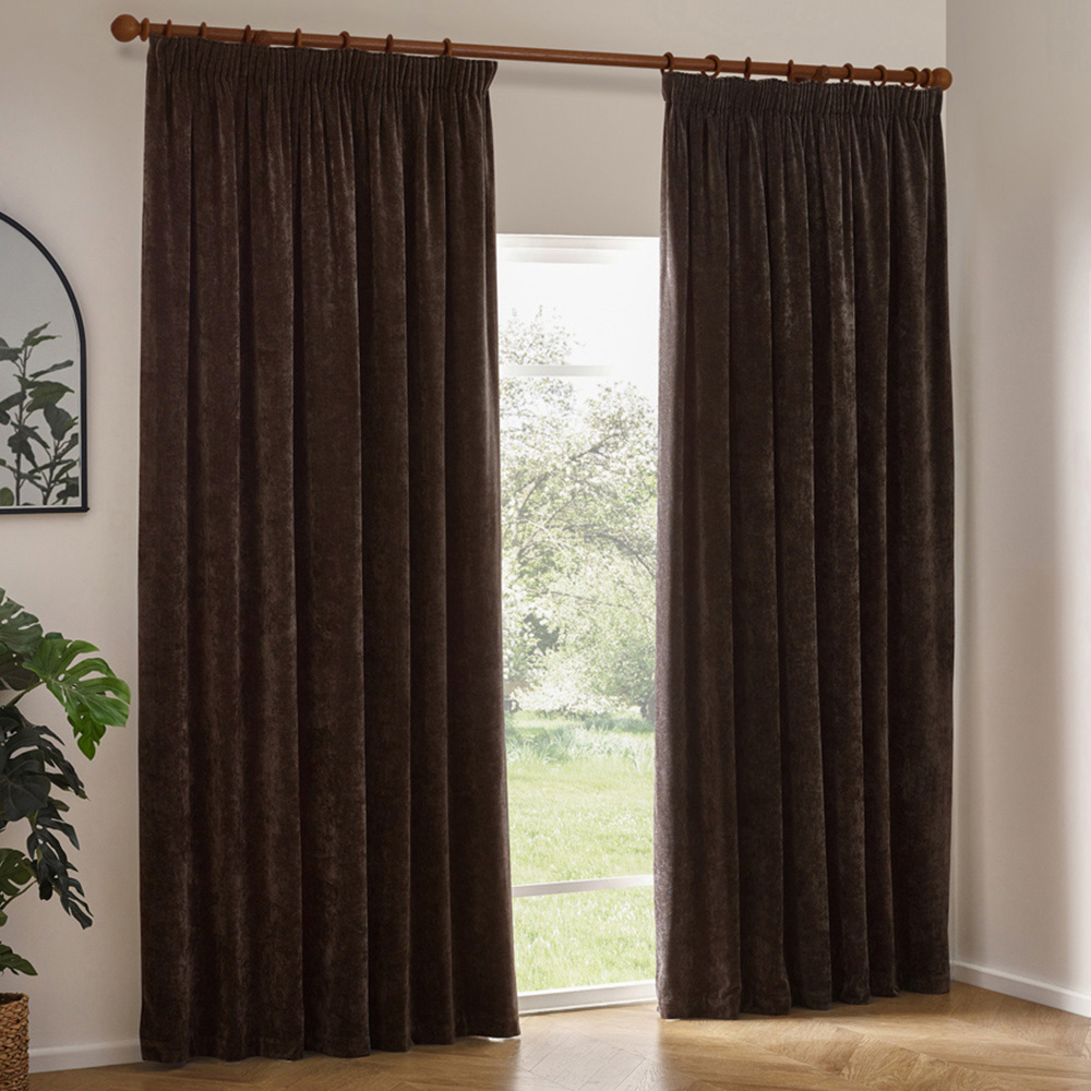 Yard Heavy Brown Chenille Blackout Pencil Pleat Curtains 229 x 183cm Image 1