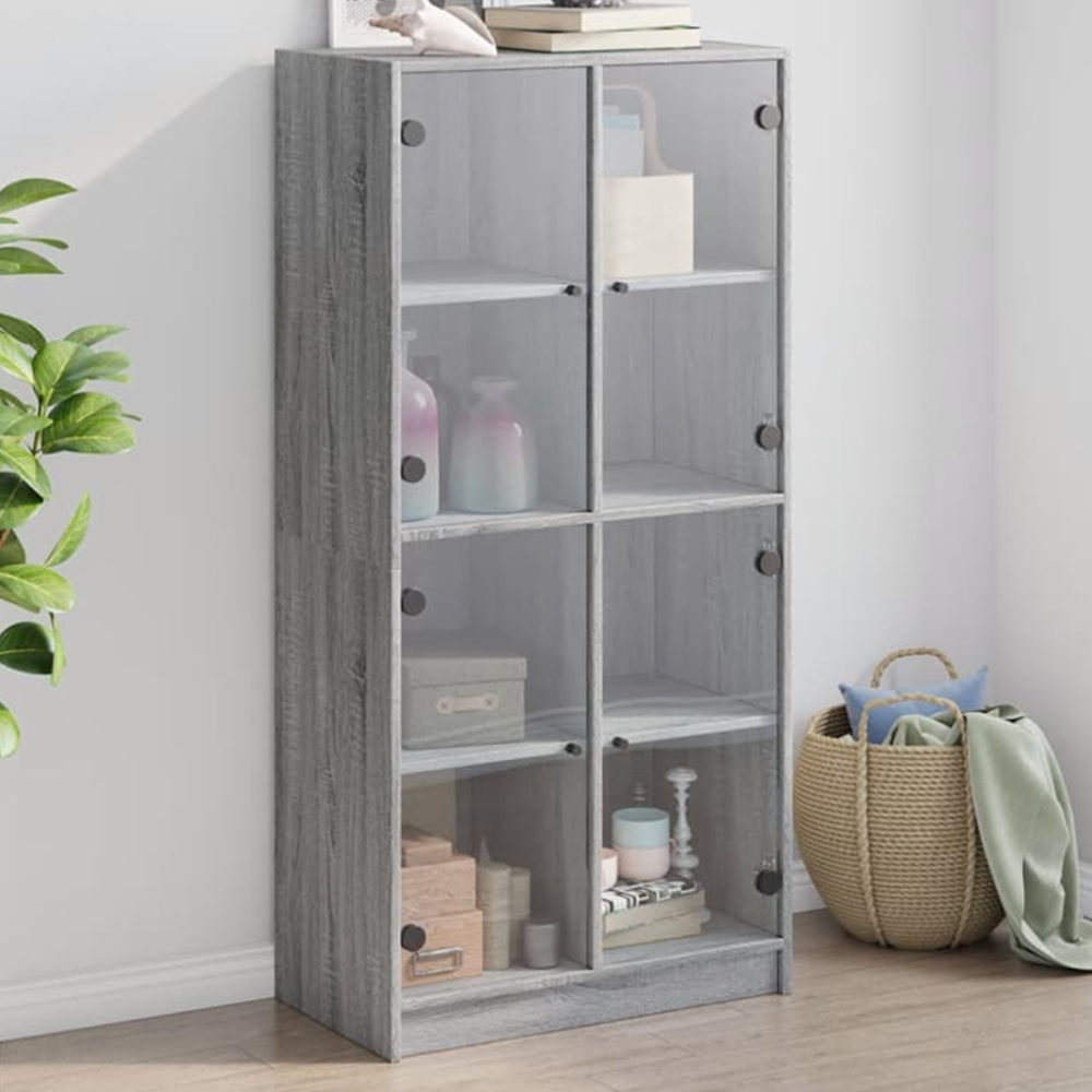 vidaXL 2 Glass Door Grey Sonoma Highboard Image 1
