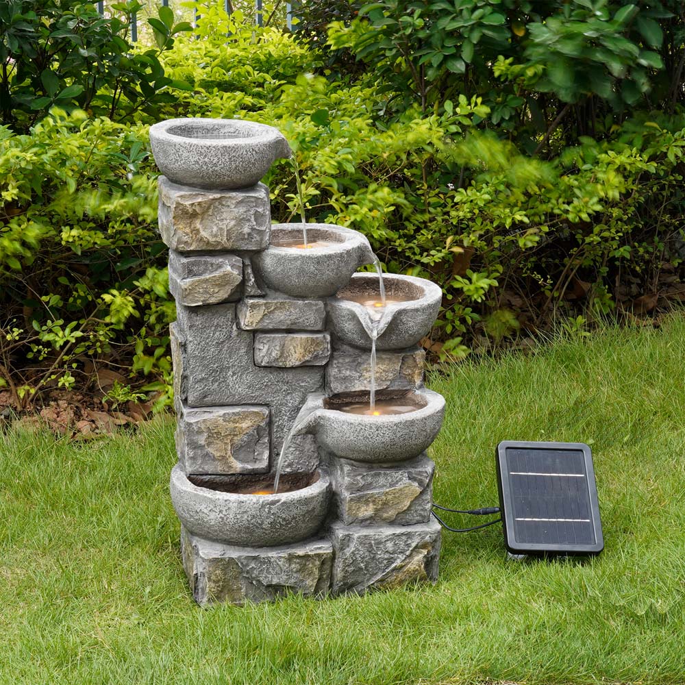 Teamson Home Solar 4-Tier Flowing Bowls Fountain with Power Storage Image 2