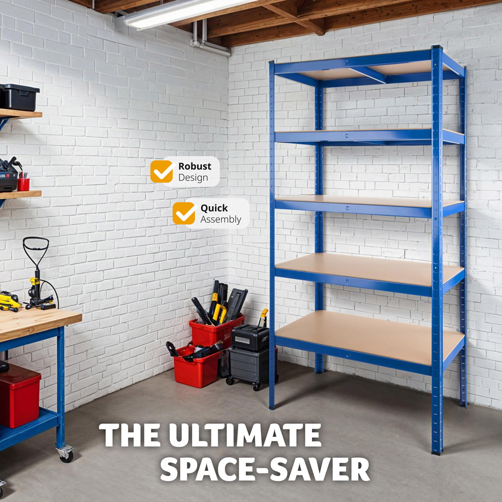 tectake 5 Tier Blue Heavy Duty Garage Shelving Unit Image 7