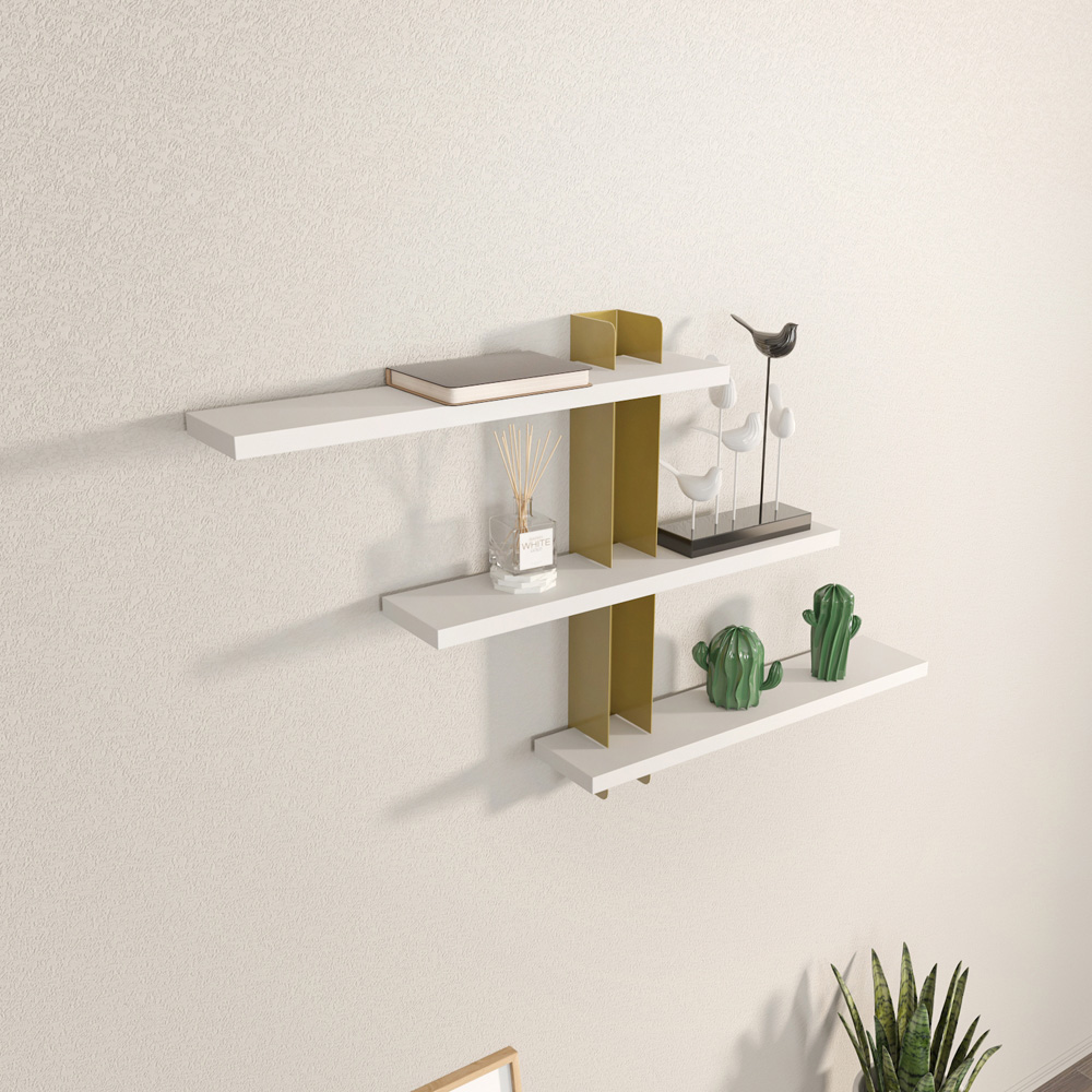 Decorotika Mita 3 Tier White and Gold Wall Mounted Shelf Image 7
