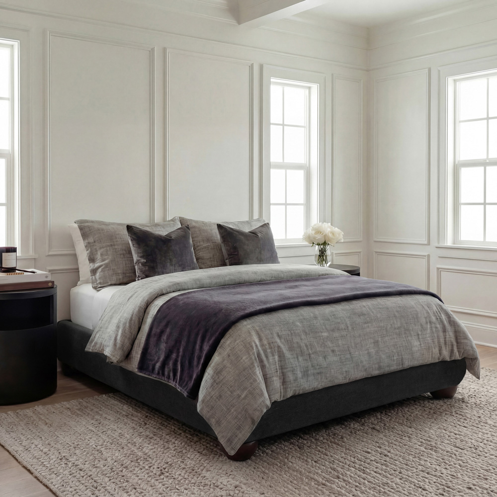 LPD Home Soller Deep Charcoal Double Chenille Tweed Fabric Bed Image 4