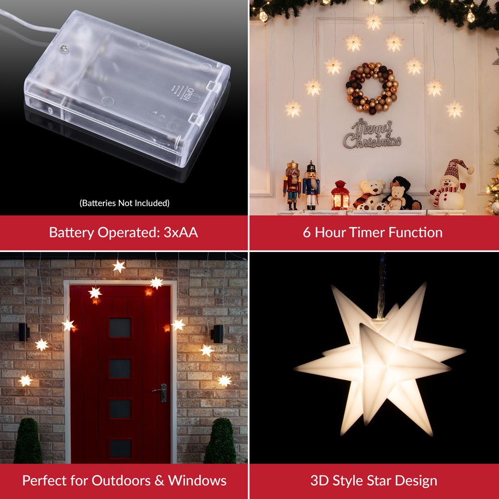 The Christmas Workshop 9 3D Star Warm White Curtain String Light Image 7