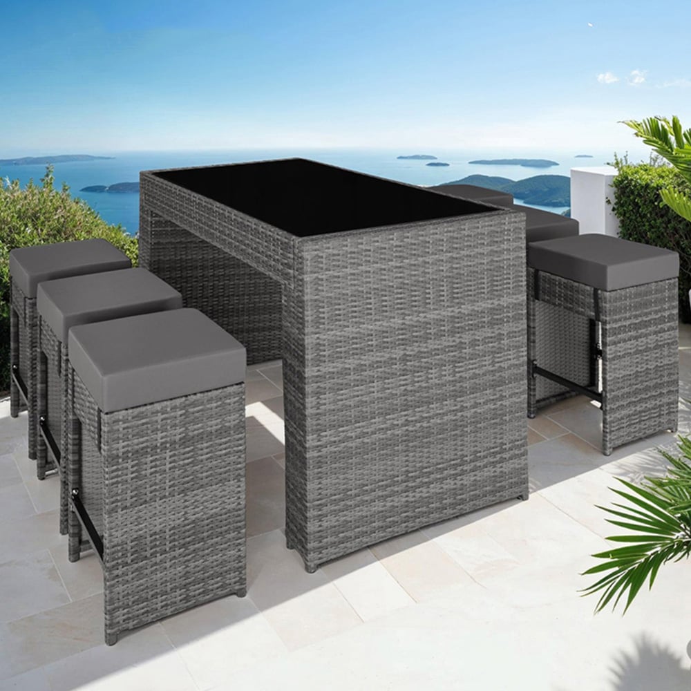 tectake Grey Black Garden 6 Seater Table and Chairs with Cover Image 1