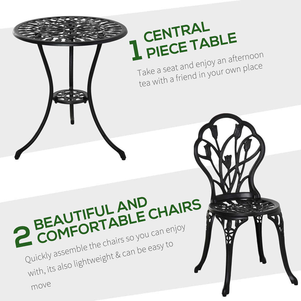 Outsunny 2 Seater Black Aluminium Bistro Set Image 4