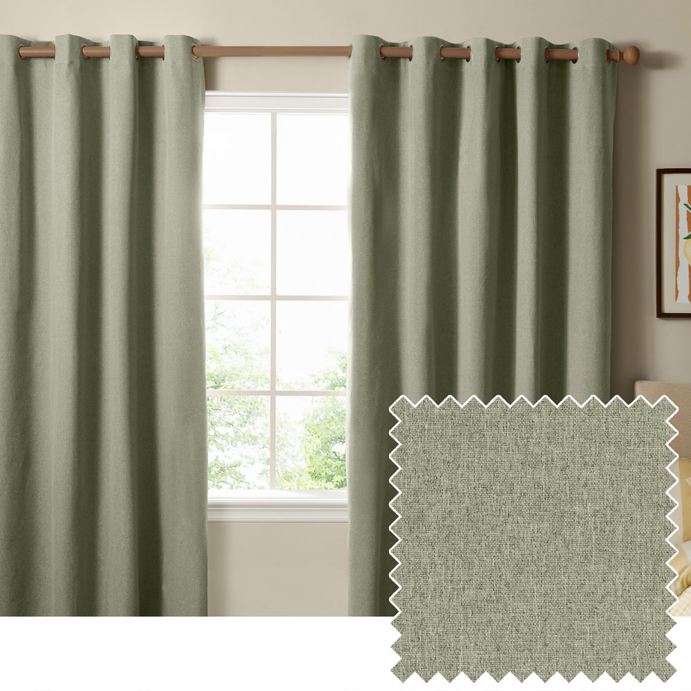 Furn The Ultimate Sage Textured Woven Blackout Eyelet Curtains 168 x 137cm Image 2