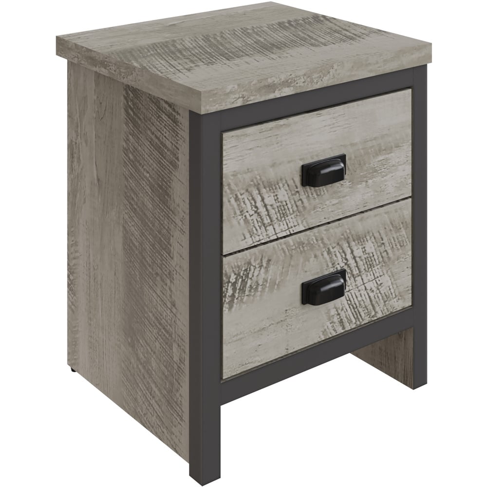 GFW Boston 2 Drawer Grey Bedside Table Set of 2 Image 3