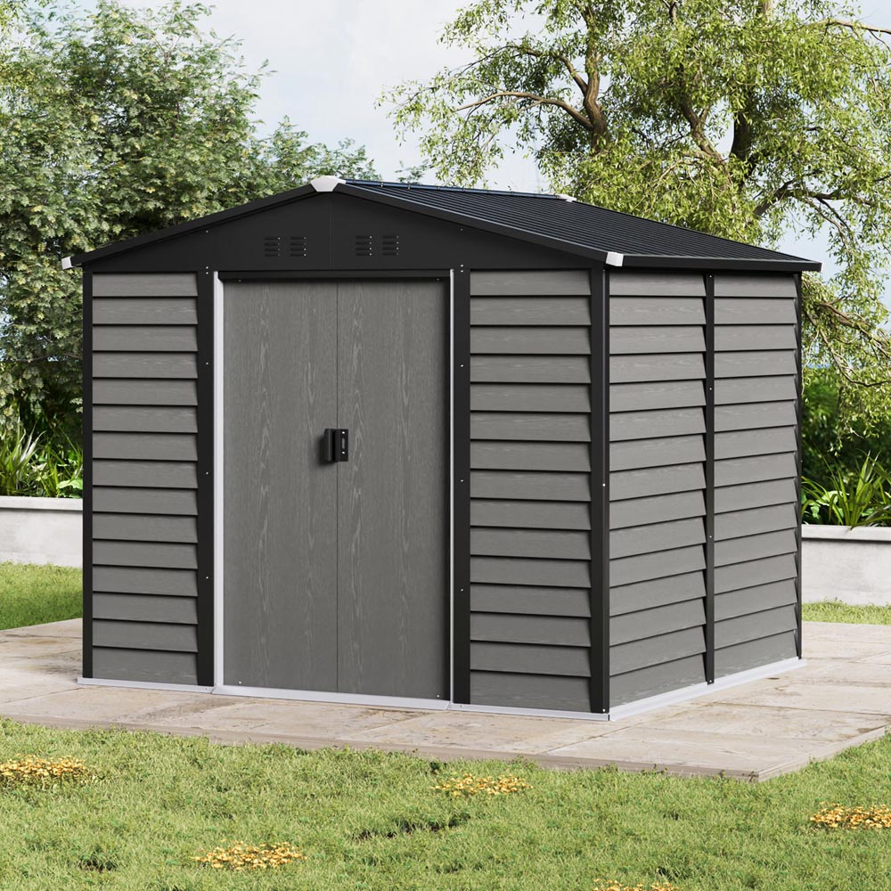 Living and Home 8 x 7ft Grey Wood Grain Apex Garden Storage Shed with Foundation Image 7