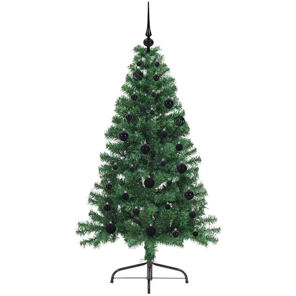 vidaXL Pre-Lit Black Baubles Green Artificial Christmas Tree 5ft Image 4