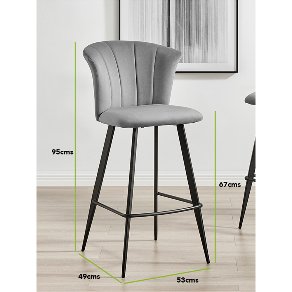 Furniturebox Hazel Grey and Black Velvet Bar Stool Set of 2 Image 7