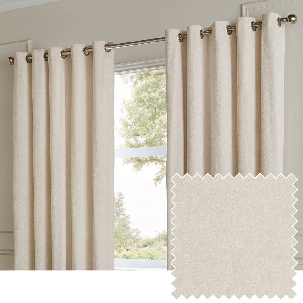 Paoletti Ivory Lustre Velvet Fully Lined Eyelet Curtains 168 x 183cm Image 2