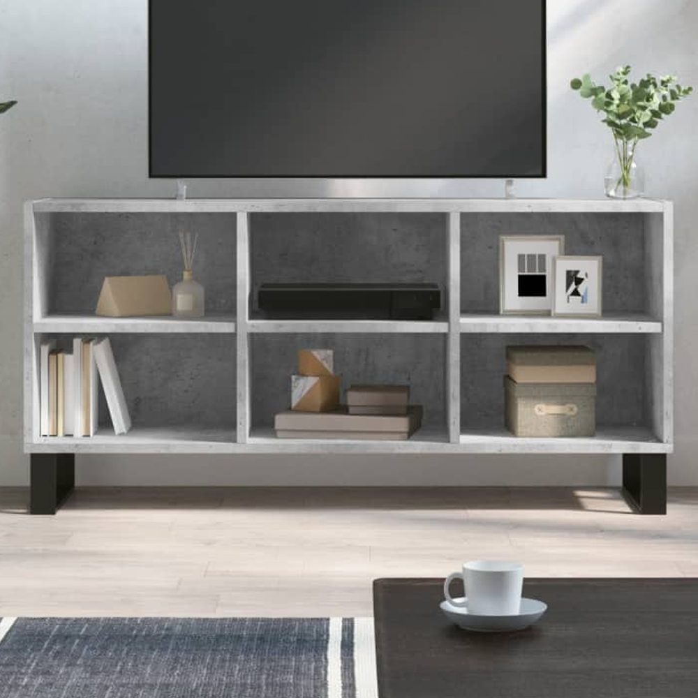 vidaXL 6 Shelf Concrete Grey TV Cabinet Image 1