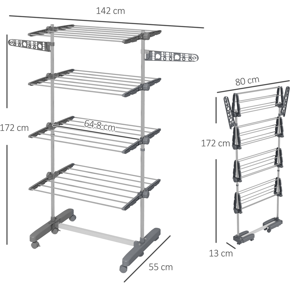 HOMCOM 4 Tier Grey Stainless Steel Clothes Airer Image 9