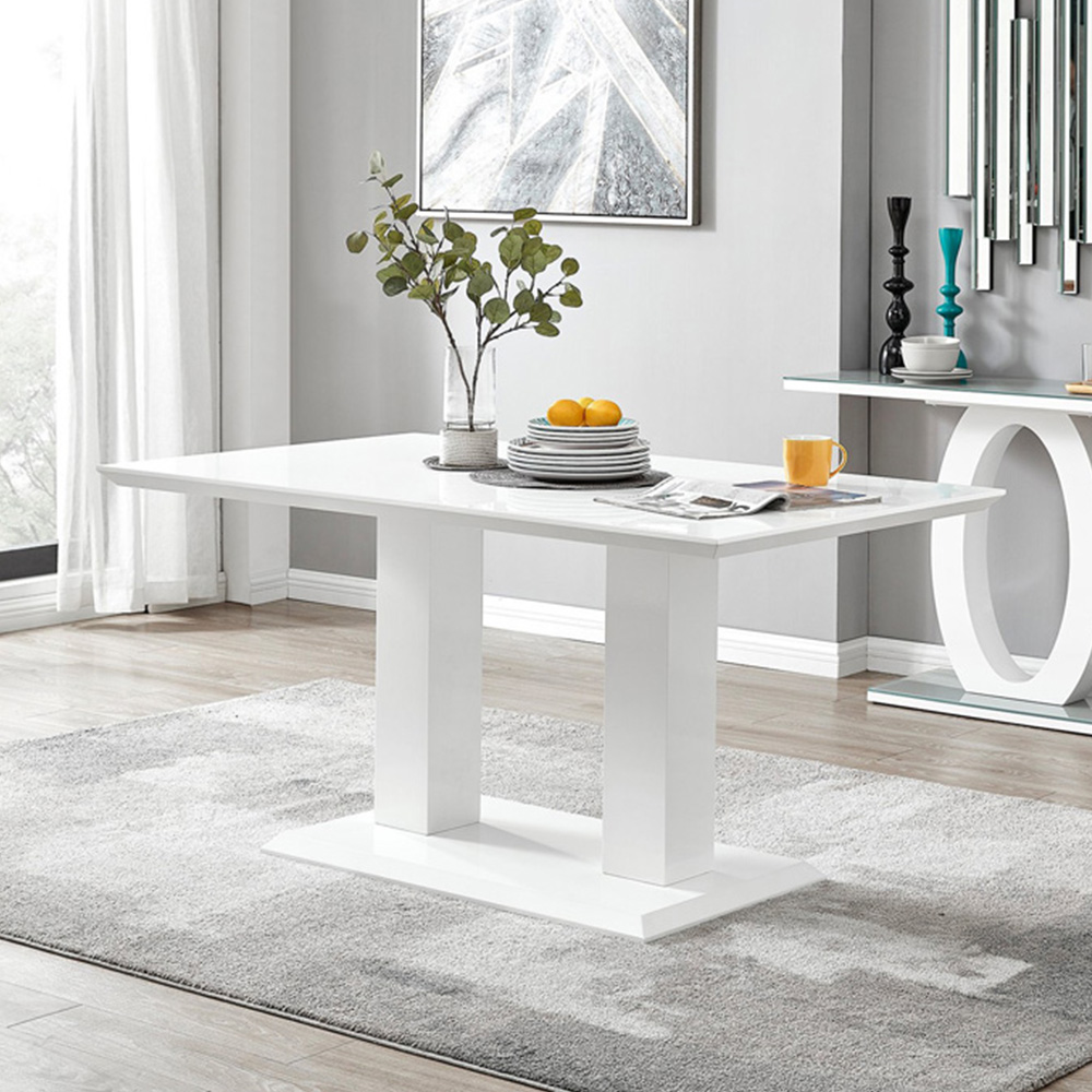 Furniturebox Molini Solara 6 Seater Dining Set White High Gloss and Elephant Grey and Gold Image 2