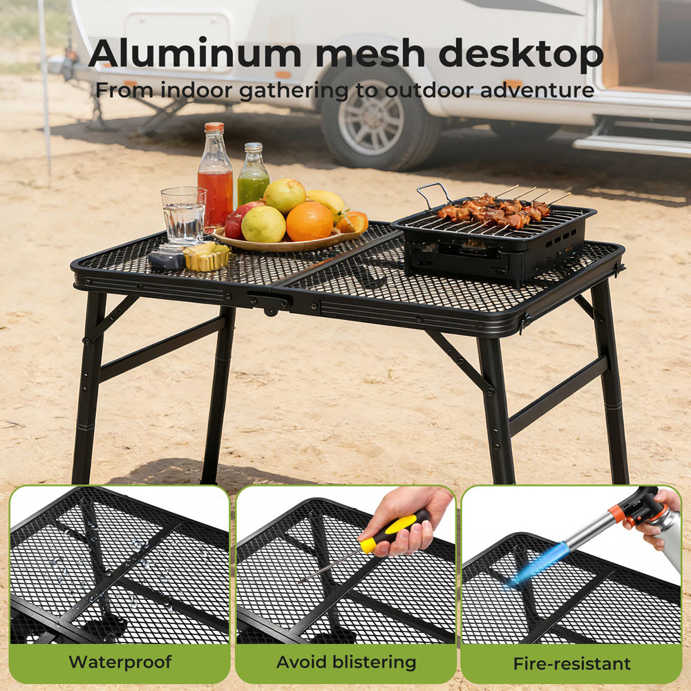 Levede Black Aluminium Adjustable Height Foldable Camping Table 90cm Image 5