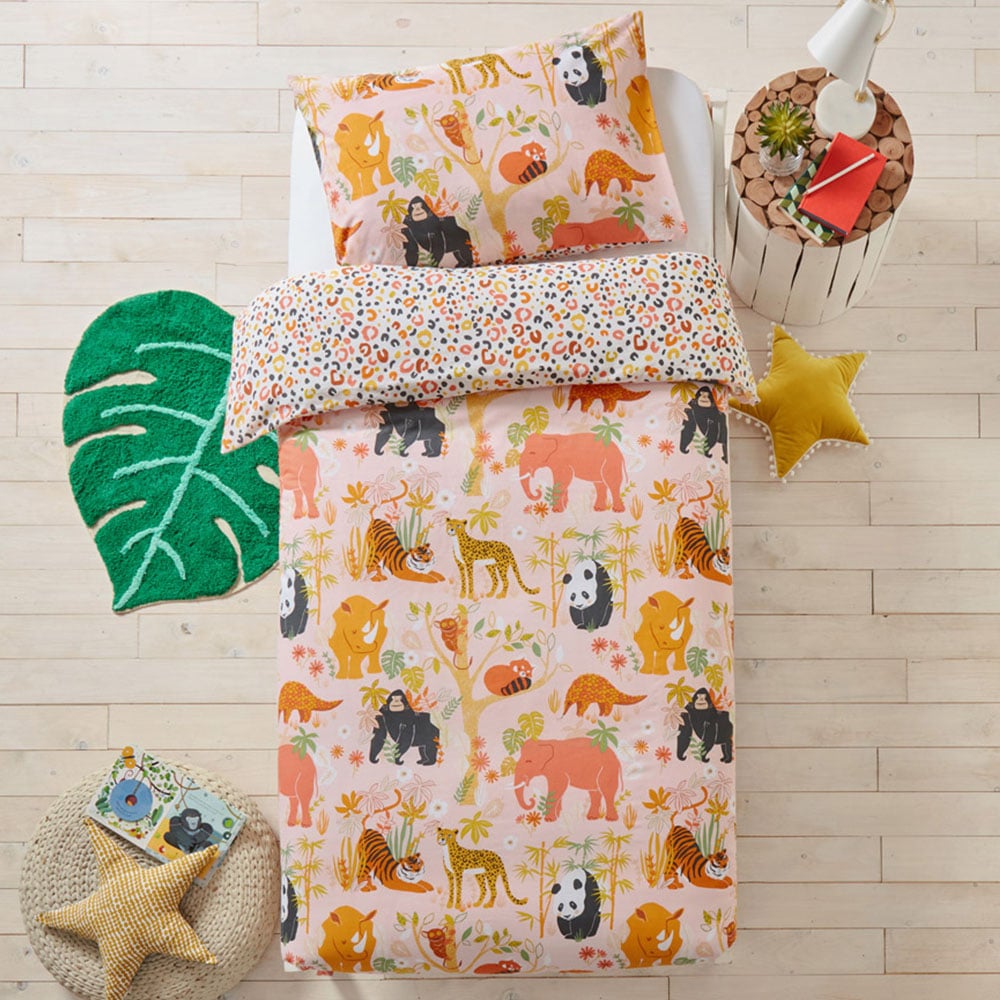 little furn. Single Pink Endangered Safari Animal Duvet Cover Set Image 1