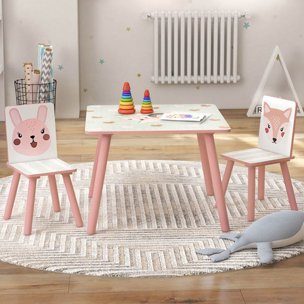 Playful Haven 3 Piece Pink Kids Table and Chair Set Image 1