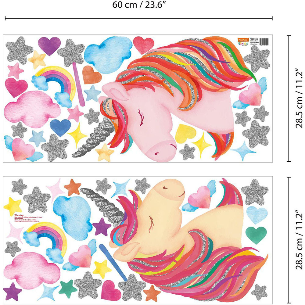 Walplus Kids Watercolour Unicorns with Glitter Stars Wall Stickers Image 6