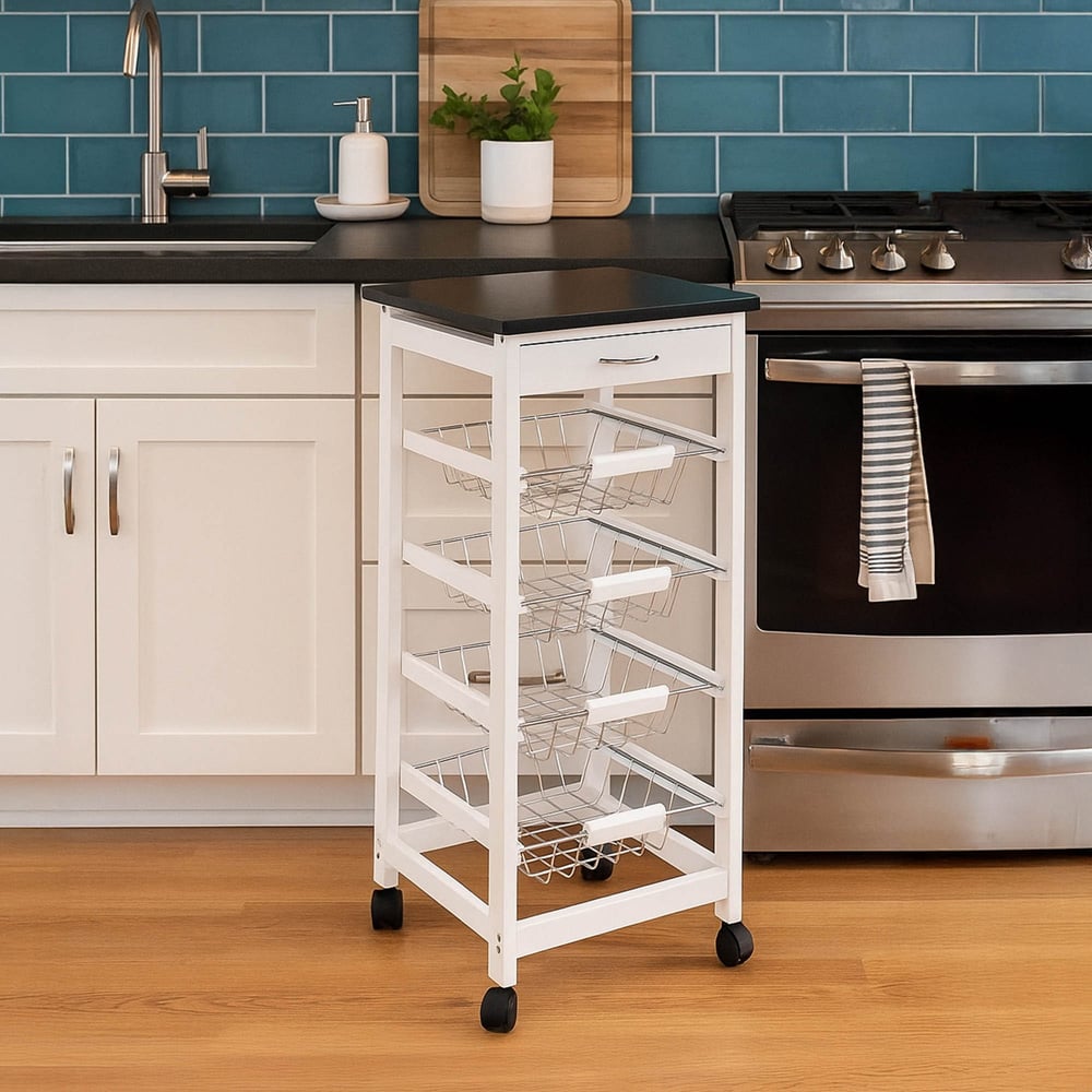 Chef Vida 4 Tier Wooden White Kitchen Trolley Image 2