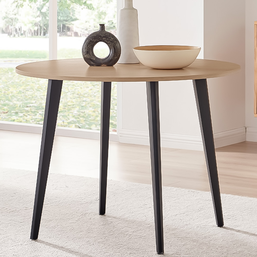 Furniturebox Kimmi 4 Seater Round Dining Table Oak Wood and Black Image 1