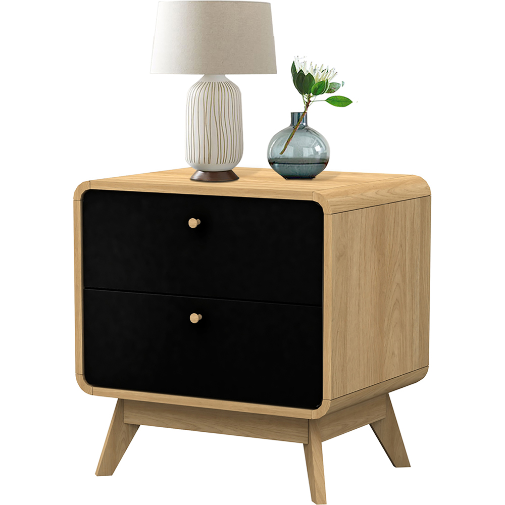 Loft24 Cassie 2 Drawer Oak and Black Nightstand Image 4