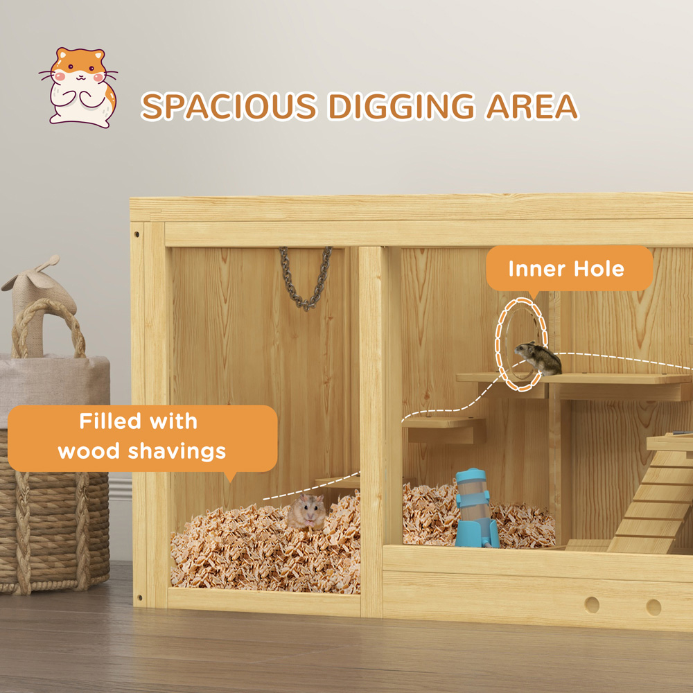 PawHut Wooden Hamster Cage with Water Bottle Image 6