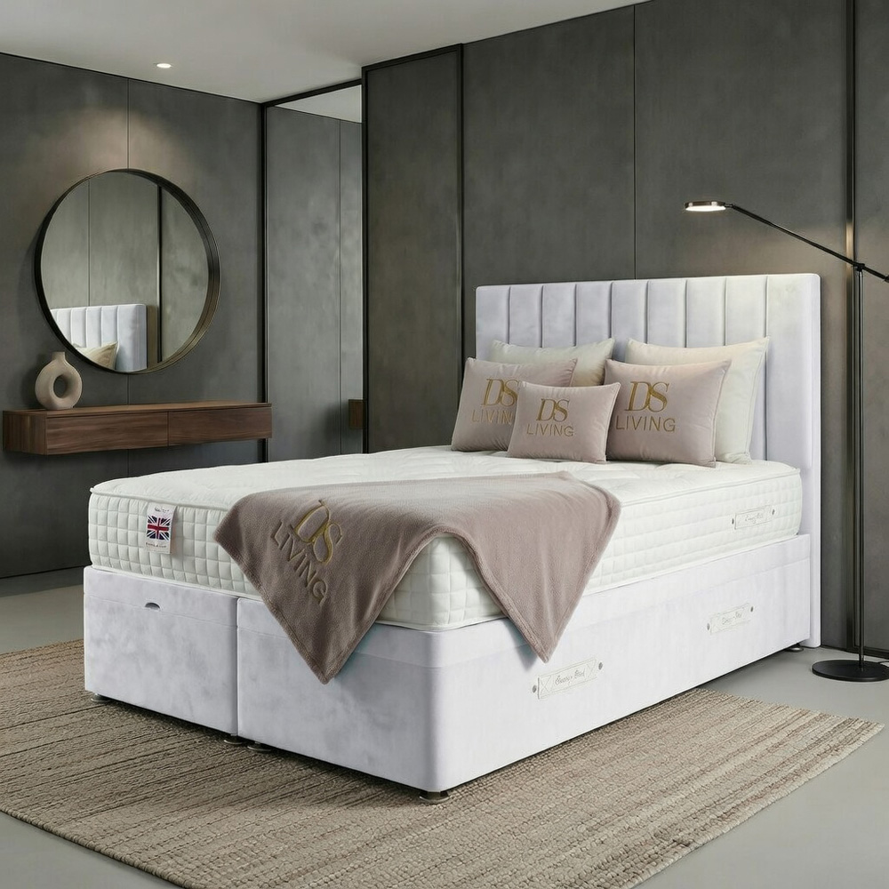 DS Living Aether Double White Plush Velvet Divan Bed Image 3