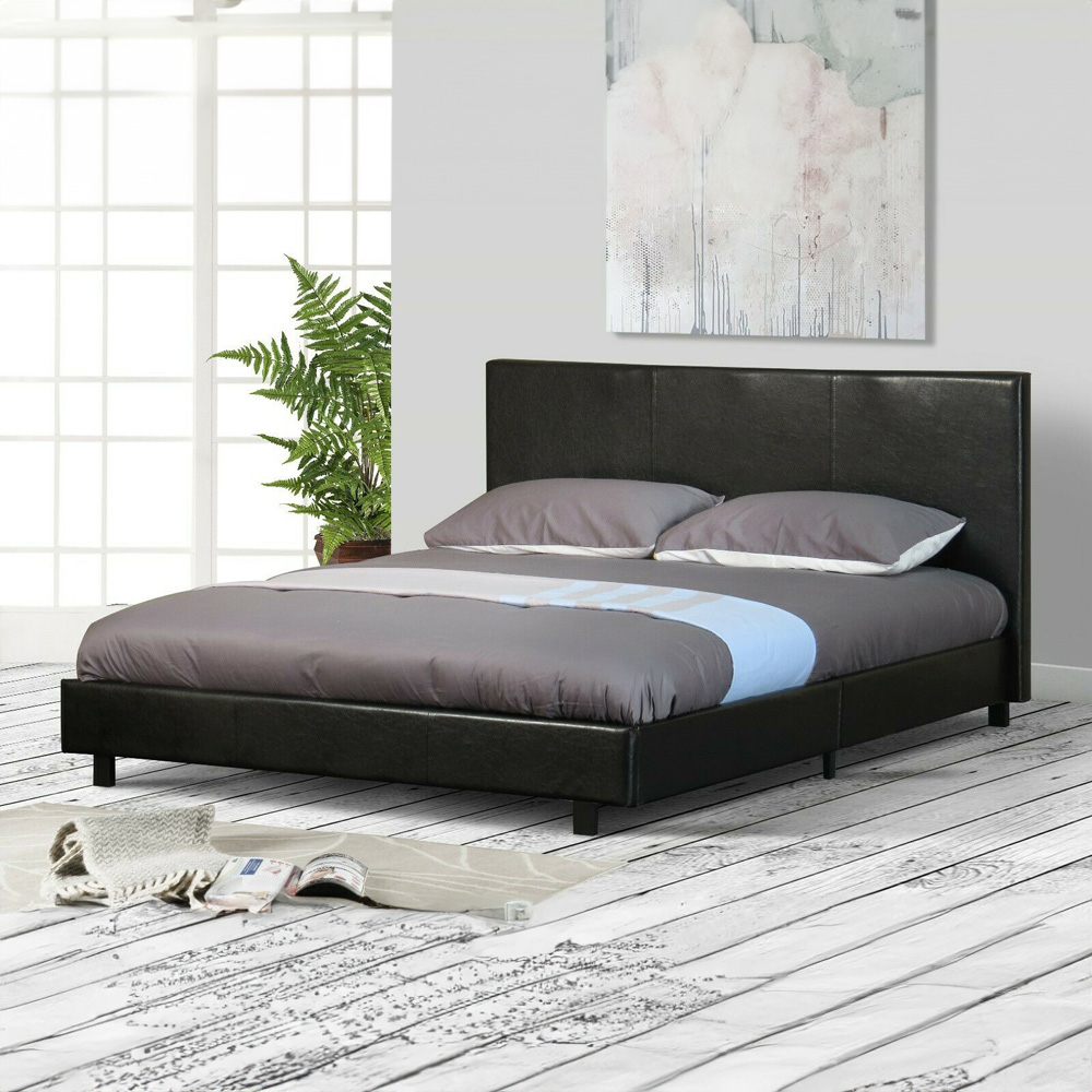 Brooklyn King Size Black Faux Leather Gas Lift Ottoman Bed Image 1