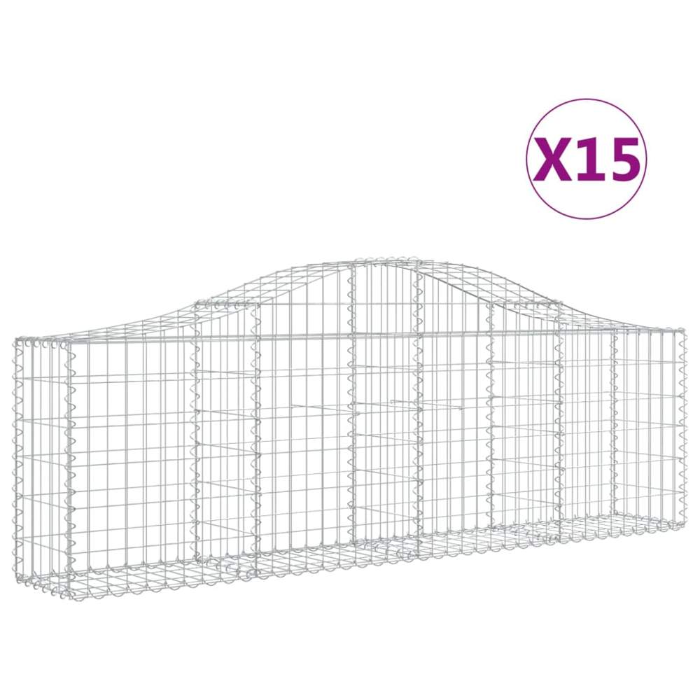vidaXL Silver Galvanised Iron Arched Gabion Basket 200 x 30 x 60/80cm 15 Pack Image 2