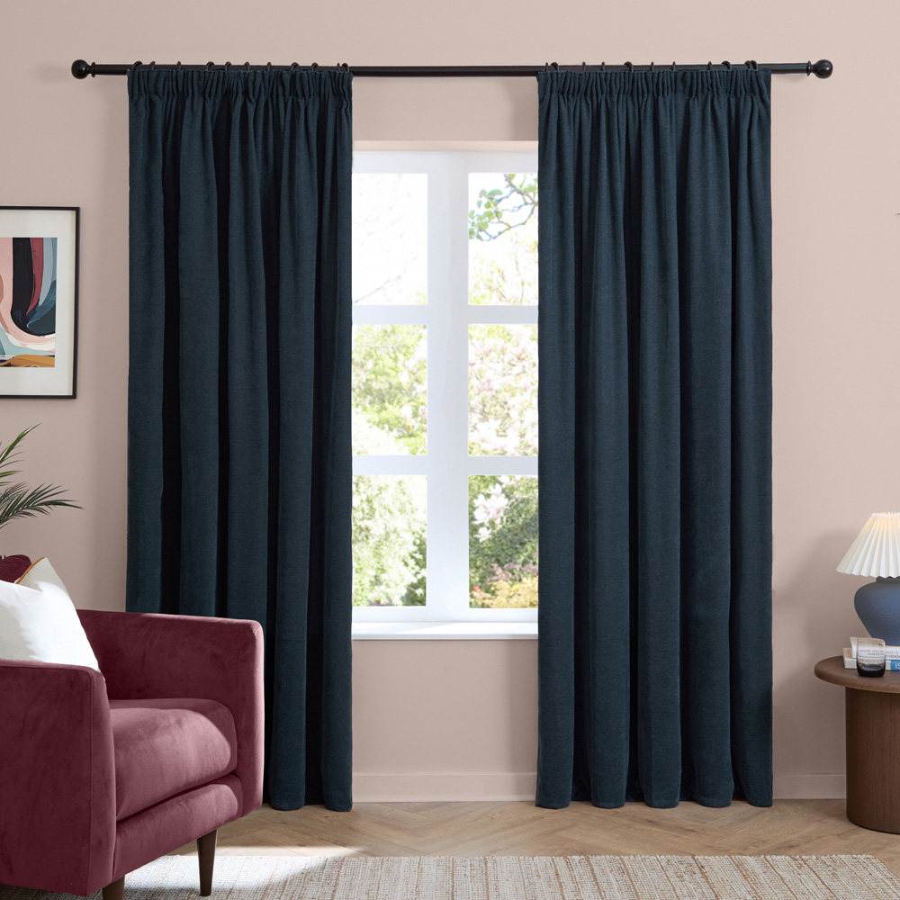 Furn Soft Chenille Navy Blackout Pencil Pleat Curtains 229 x 137cm Image 5