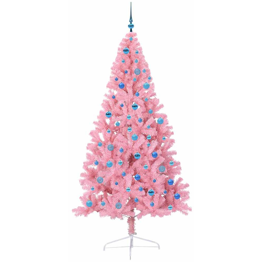 vidaXL Pre-Lit Blue Baubles Pink Artificial Christmas Tree 8ft Image 4