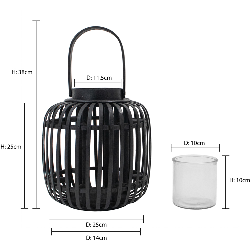 JVL Luna Black Natural Bamboo Lantern with Handle 2 Pack Image 9