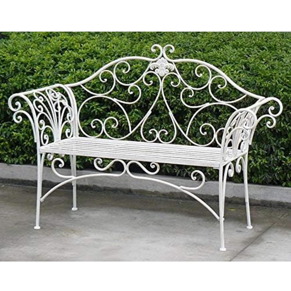 GlamHaus Geneva Antique White Garden Bench Image 6