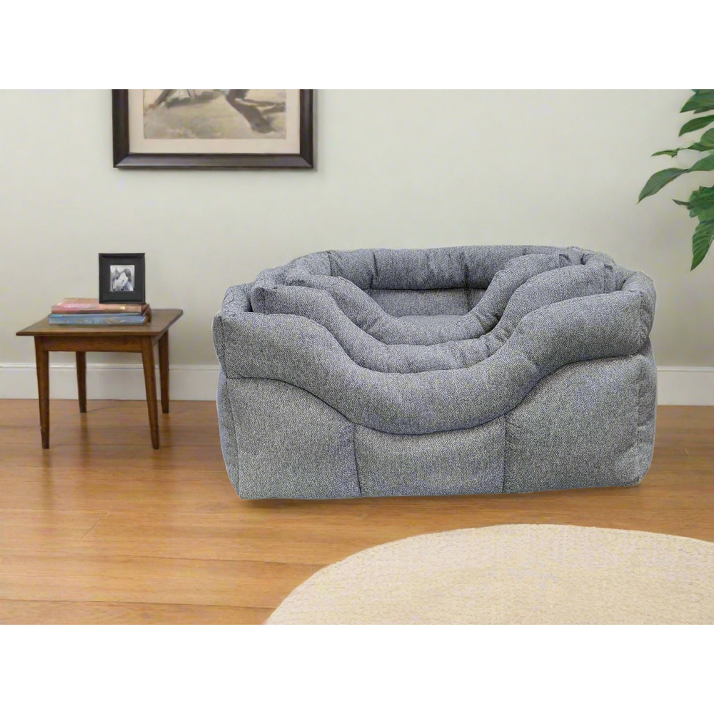 P&L Medium Grey Premium Orkney Tweed Fabric Drop Fronted Softee Rectangle Pet Bed Image 4