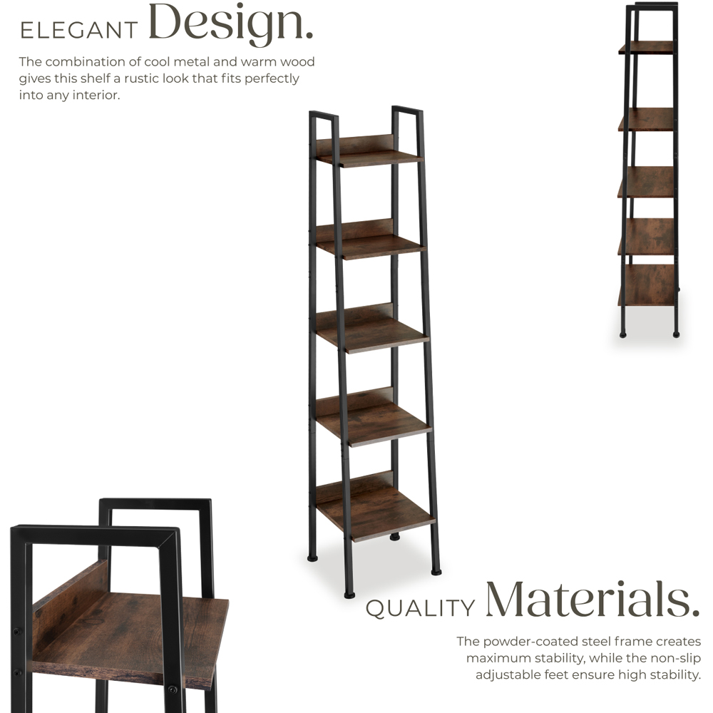 tectake 5 Shelf Dark Wood Shelving Unit 31.5 x 35.5 x 170.5cm Image 3