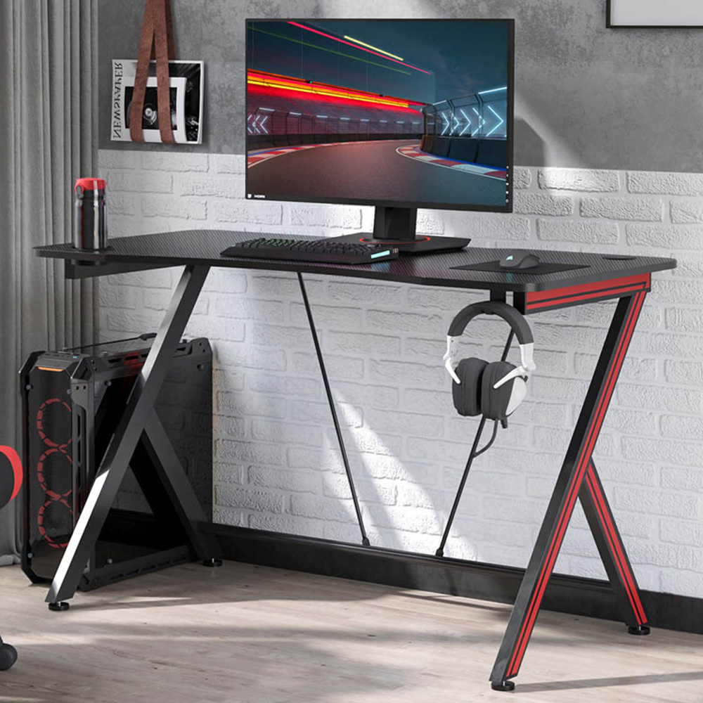 Portland Gaming Computer Desk with Cup HolderBlack Image 1