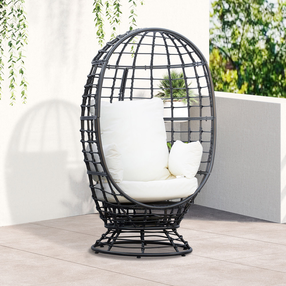 Outsunny Black Rattan Swivel Egg Chair with Cushions Image 7