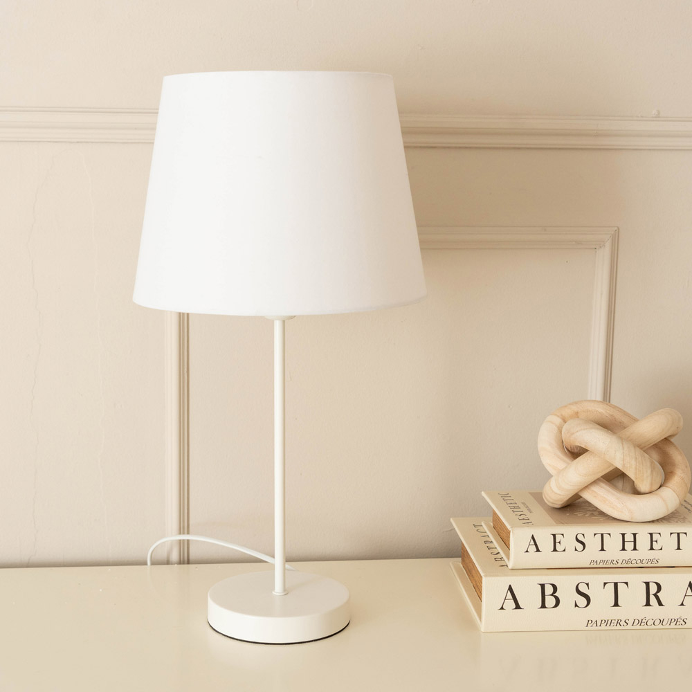 ValueLights Charlie White Tapered Shade White Single Stem LED Table Lamp Image 3