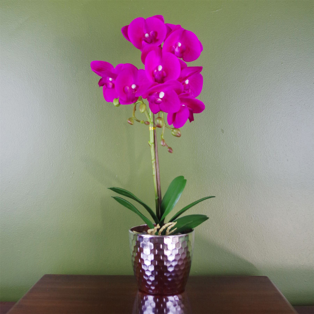 Leaf Dark Pink and Silver Phalaenopsis Orchid Artificial Plant 50cm Image 2