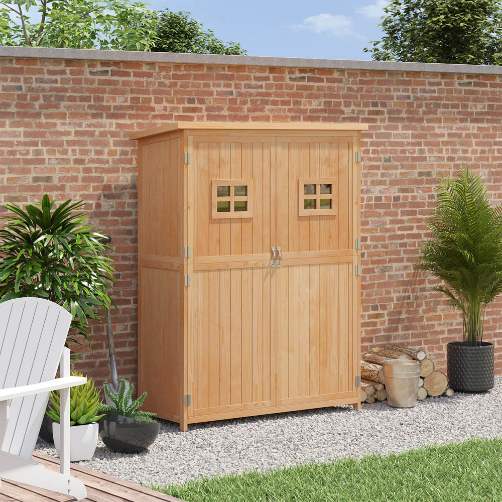 Outsunny 4 x 1.6ft Natural Wooden Pent Garden Shed Image 2