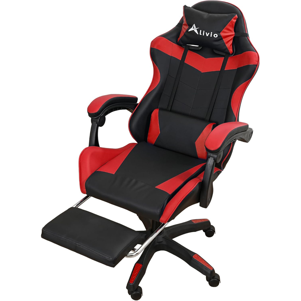 Alivio Red and Black Ergonomic Swivel Gaming Chair with Footrest and Lumbar Support Image 3