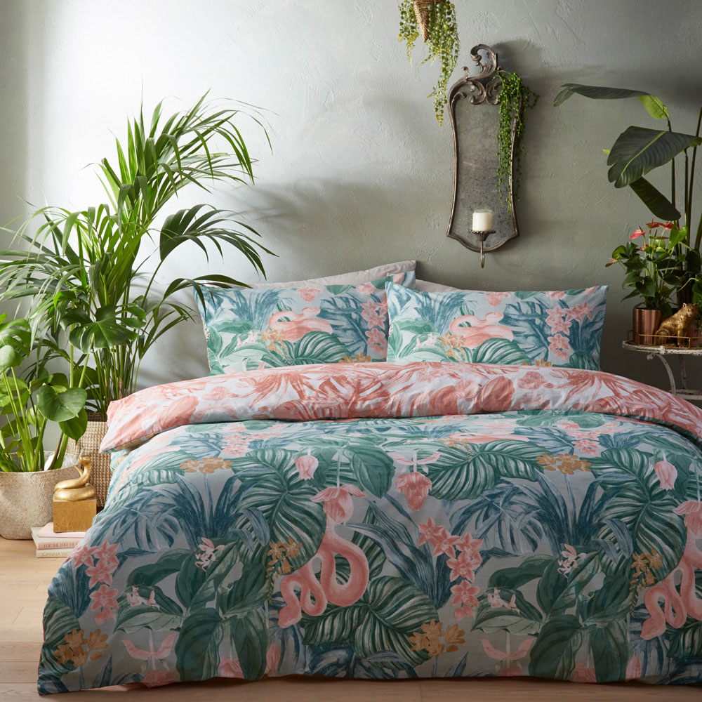 furn. Medinilla Double Sage and Blush Tropical Duvet Cover Set Image 5