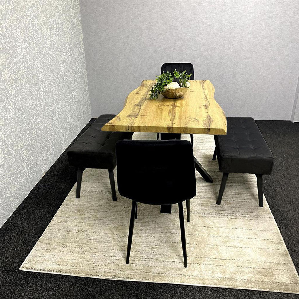 Portland 6 Seater Black and Brown Wooden Dining Table Set with Chairs and Benches Image 7