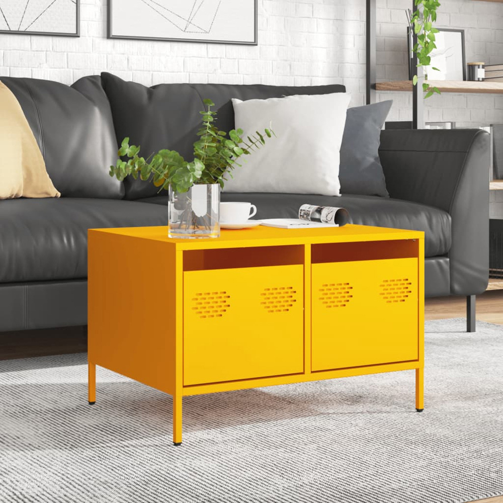 vidaXL 2 Drawer Mustard Yellow Cold-Rolled Steel TV Cabinet Image 4